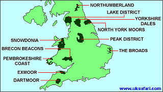 Locations of the National Parks of England and Wales - � Copyright 2000 Gary Bradley
